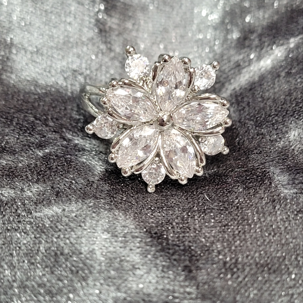 White  Zircon  Cherry Blossom  Ring